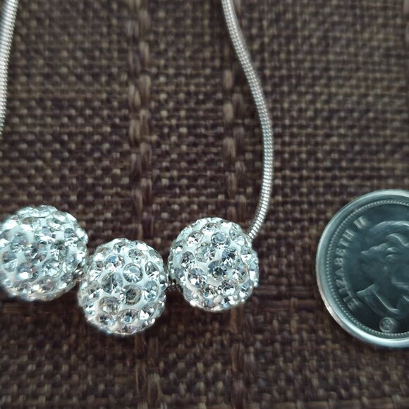 Elegant 925 Sterling Silver Pave Crystal Triple Ball Bead Necklace - Picture 7 of 10